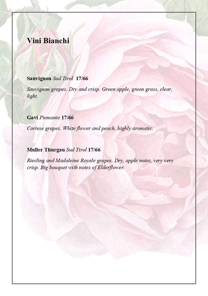 Menu - Milk and Roses Restaurant