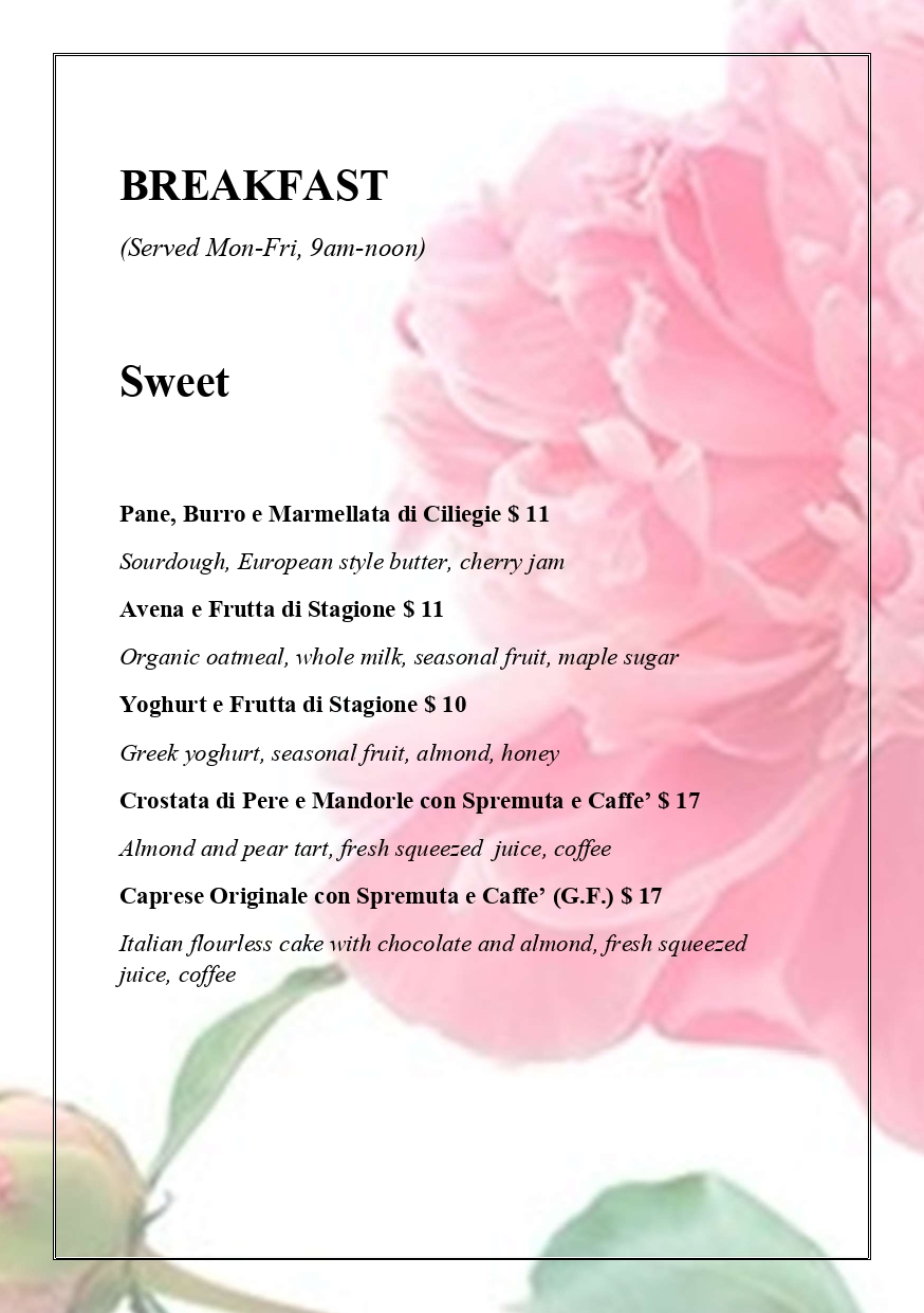 Menu - Milk and Roses Restaurant