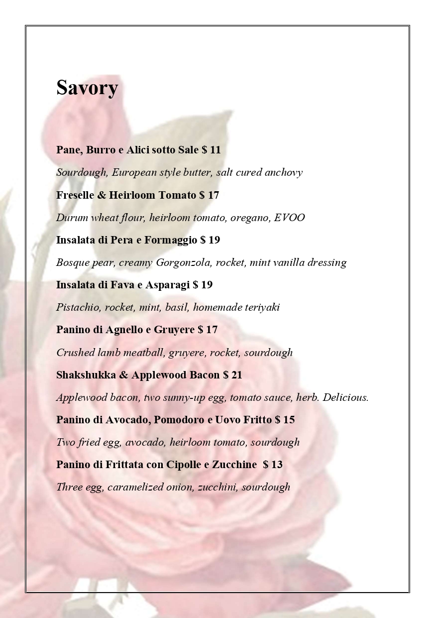 Menu - Milk and Roses Restaurant