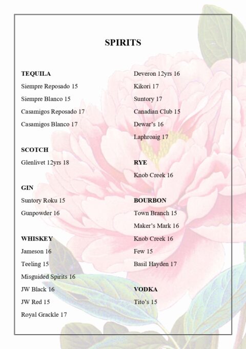 Menu - Milk and Roses Restaurant