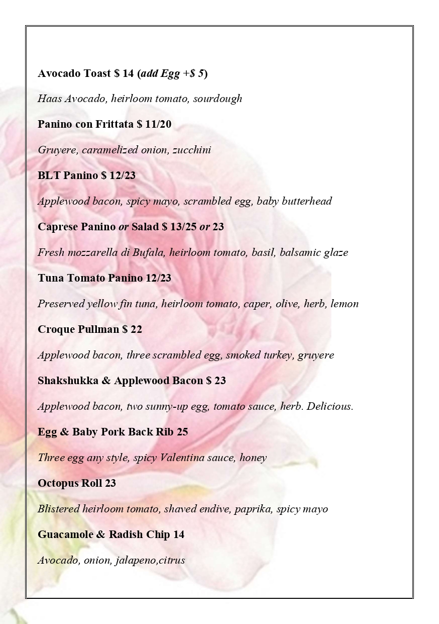 Menu - Milk and Roses Restaurant