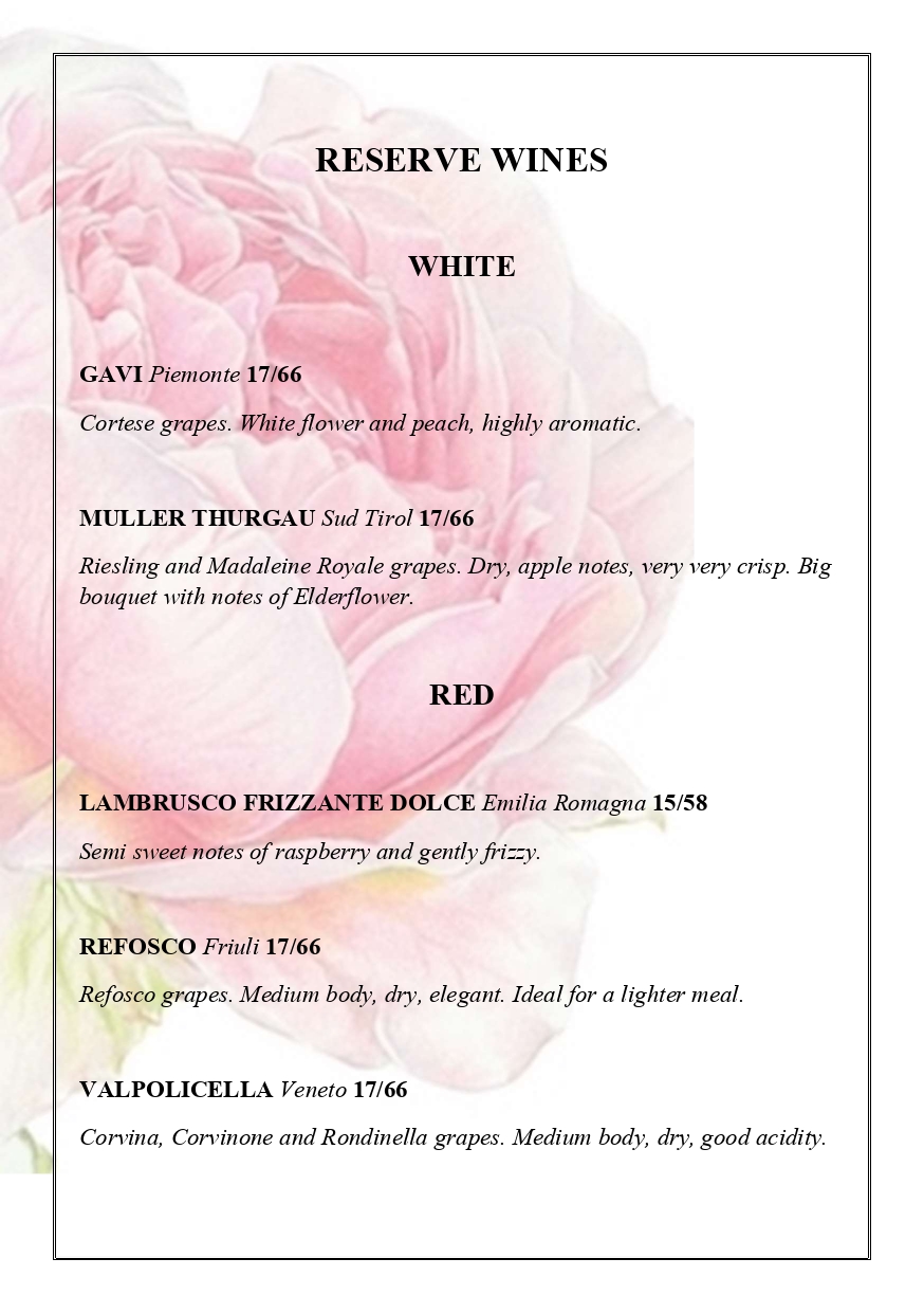 Menu - Milk and Roses Restaurant