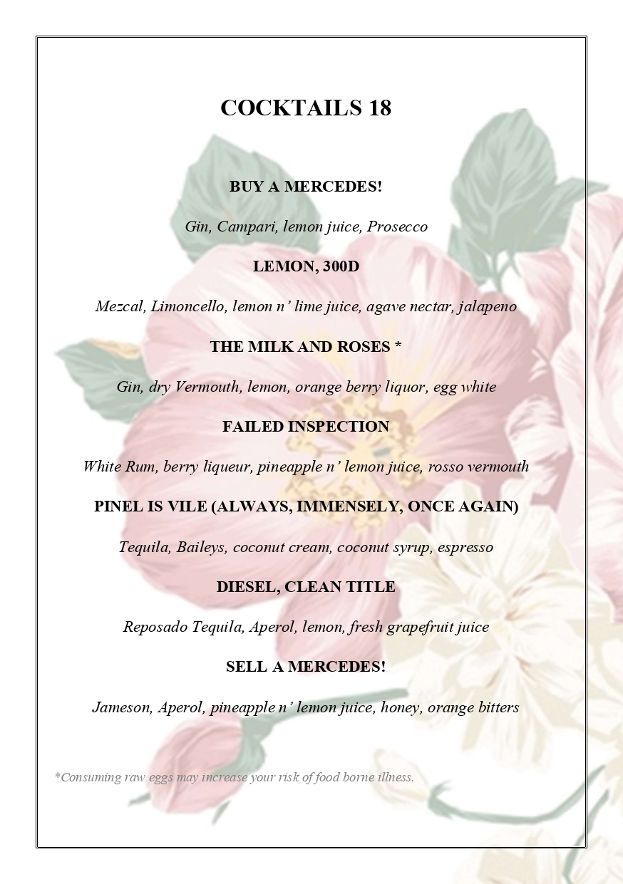 Menu - Milk and Roses Restaurant