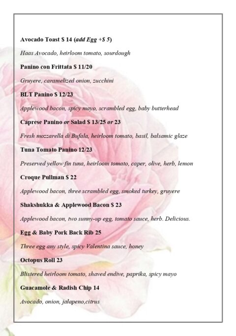 Menu - Milk and Roses Restaurant