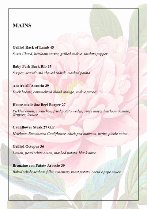 Menu - Milk and Roses Restaurant