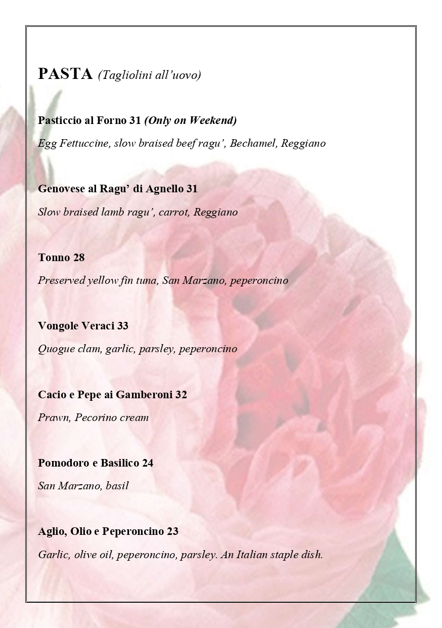 Menu - Milk and Roses Restaurant