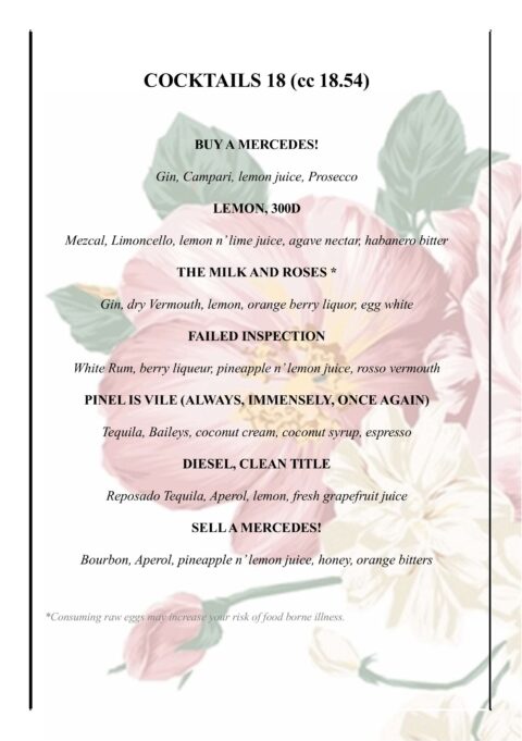 Menu - Milk and Roses Restaurant