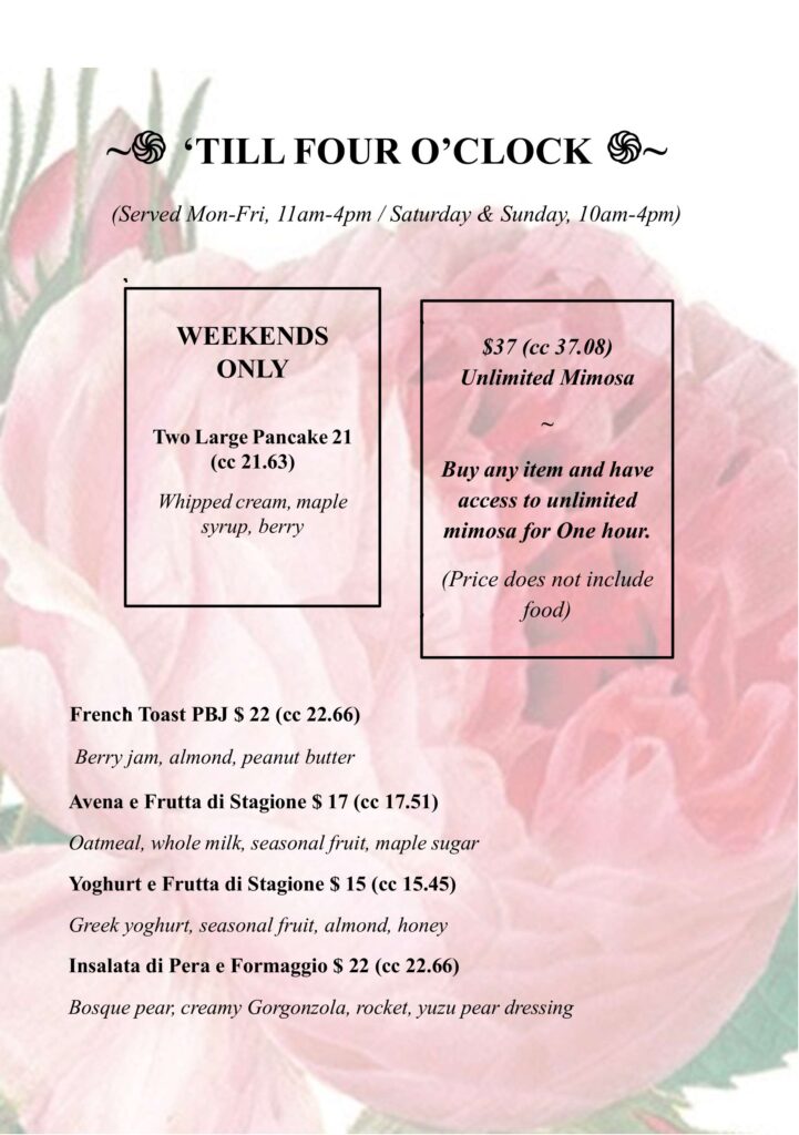 Menu - Milk and Roses Restaurant